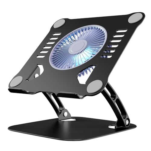 SHUWEI Laptop Cooling Stand with 3 Speed Fan, Adjustable Height Laptop Stand for Desk, Ergonimic Aluminum Laptop Cooling Pad for 10-15'' Notebook - Black - color: Black, size: For 15" Laptop & No 360°Rotation