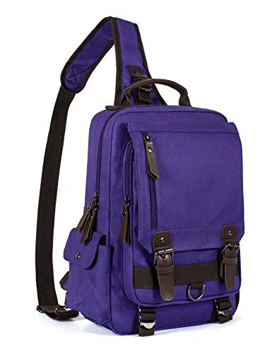 Retro Canvas Messenger Bag — Unisex Crossbody Shoulder Sling Bag for Travel, Work & Daily Use - color: Purple, size: Large