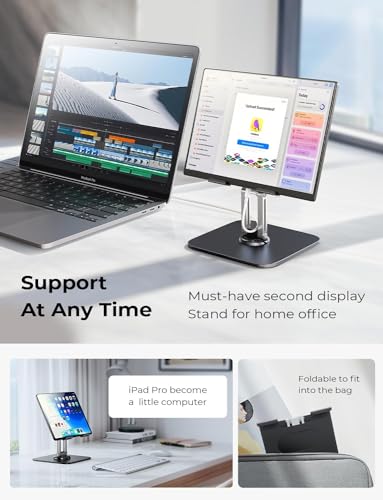 LISEN for iPad Stand Holder All Metal Foldable Adjust Tablet Stand for Desk | 2026 iPad Accessories, Rotating Display Stand Home Office Men Gifts Kindle Tablet PS Switch iPhone 11"-4.7" - color: Black