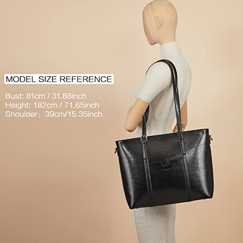 BOSTANTEN Genuine Leather Laptop Bag for Women 15.6'' Briefcase Tote Bags | Laptop Compartment, Structured, Professional, Detachable & Adjustable Shoulder Strap, Metal Feet, Work, Office, Business - color: C-black