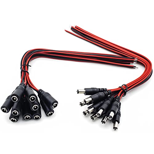 12V 5A DC Pigtail Power Cord, Real 18AWG, 10 Pairs | Male Female Barrel Plug Connector, 5.5mm x 2.1mm Power Adapter Connectors, For CCTV Security Camera - color: DC-CORD10Pairs