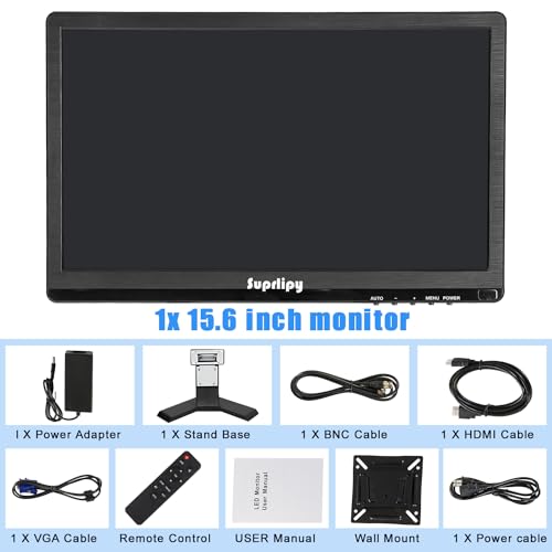 15.6 inch FHD Small IPS Monitor LCD Display Screen 1920x1080 60Hz 16:9 with BNC VGA AV Input Built-in Lounspeakers for CCTV Security Camera DVR PC RasPi - color: 15.6 Inch 1920x1080