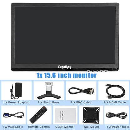 15.6 inch FHD Small IPS Monitor LCD Display Screen 1920x1080 60Hz 16:9 with BNC VGA AV Input Built-in Lounspeakers for CCTV Security Camera DVR PC RasPi - color: 15.6 Inch 1920x1080