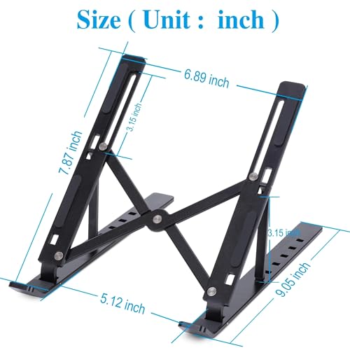Generic Portable Laptop Stand, Aluminum, 9-15.6 Inch Laptops & iPads, 6 Adjustable Angles, Anti-Slip, Foldable, Black - color: Black
