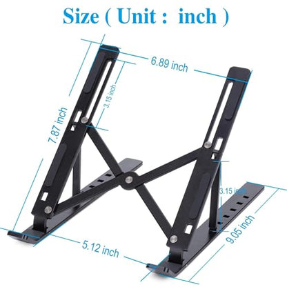 Generic Portable Laptop Stand, Aluminum, 9-15.6 Inch Laptops & iPads, 6 Adjustable Angles, Anti-Slip, Foldable, Black - color: Black