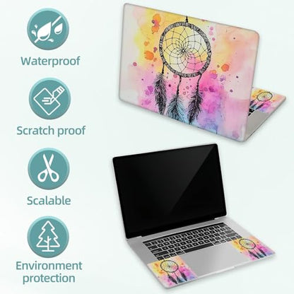 Universal Laptop Skin Decal, 3-Piece Vinyl Protector for 12 13 14 15.6" Notebook, Waterproof Anti-Scratch, Easy Trim & Bubble-Free Finish, Dreamcatcher with Feathers Hanging - color: Dreamcatcher with Feathers Hanging