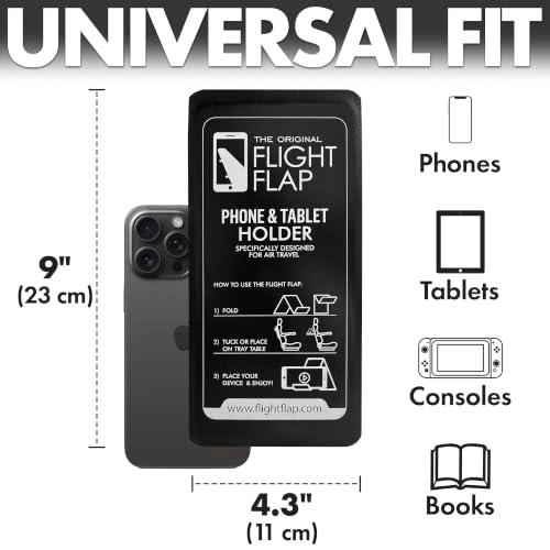 Airplane Phone Holder - Foldable Phone Stand for Plane Travel | Aluminum Build, 9 x 4.3 in. Matte Black Finish, Tabletop Mount Desk, Plane Tray Seat back, Treadmill, Fits iPhone Cell Phone - color: Black, size: Large