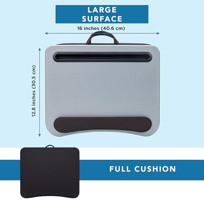 LAPGEAR Memory Foam Lap Desk with Wrist Rest and Media Slot - Medium - Silver Carbon - Fits up to 15.6 Inch Laptops and Most Tablet Devices - Style No. 91335 - color: Silver Carbon