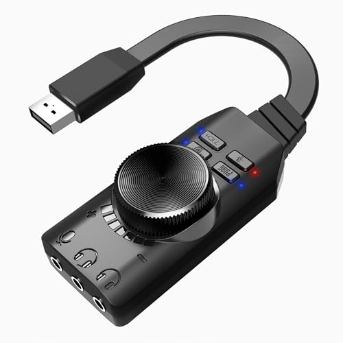 MEIRIYFA External USB Sound Card Virtual 7.1 Surround Sound USB 2.0 Sound Card Adapter for PC with Volume Control, USB to 3.5mm Jack Audio Adapter Cable Plug and Play