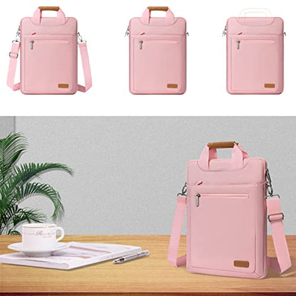 MOSISO Vertical Laptop Shoulder Bag, 15-16 inch Computer Bags Compatible with MacBook Air 15 inch/Pro 16 inch, HP Dell Asus Acer Lenovo Notebook, Laptop Bag with Trolley Sleeve&Zipper Pockets, Pink