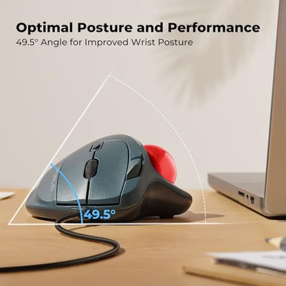 Wired Trackball Mouse with RGB Lighting, Ergonomic Thumb Control to Reduce Muscle Strain, 5 Adjustable DPI, Dual USB-C & USB-A Connectivity, Compatible with PC, Laptop, Mac, Windows-Red - color: D-Red