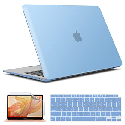 IBENZER Compatible with New MacBook Air 13 inch case 2022 2021 2020 M1 A2337 A2179 A1932, Hard Shell Case&Keyboard Cover&Screen Film for Mac Air 13 with Touch ID (2018-2022), Airy Blue, AT13ARBL+2 - color: Airy Blue