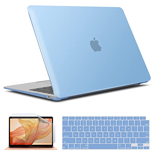 IBENZER Compatible with New MacBook Air 13 inch case 2022 2021 2020 M1 A2337 A2179 A1932, Hard Shell Case&Keyboard Cover&Screen Film for Mac Air 13 with Touch ID (2018-2022), Airy Blue, AT13ARBL+2 - color: Airy Blue