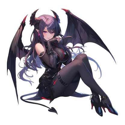 5.1" Devil Kawaii Girl with Wings Sitting Anime Car Decals Auto Body Laptop Windshield Trunk Lid Accessories Stickers (D) - color: D