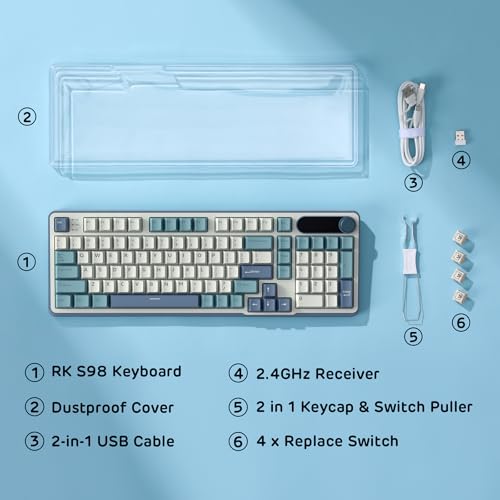 RK ROYAL KLUDGE S98 Mechanical Keyboard w/Smart Display & Knob, Top Mount 96% RGB Wireless Gaming Keyboard BT/2.4G/USB-C, Hot Swappable, Software Support, Creamy Sound, 98 Keys - color: Eclipse Black, size: Linear Cream Switch