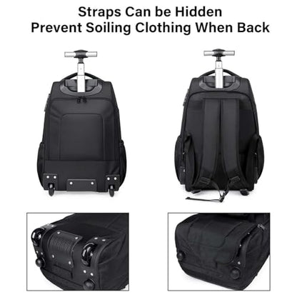 Rolling Backpack, 17 inch Laptop Backpack with Wheels Combination Lock, Carry on Luggage Business Bag, Travel Roller Backpack