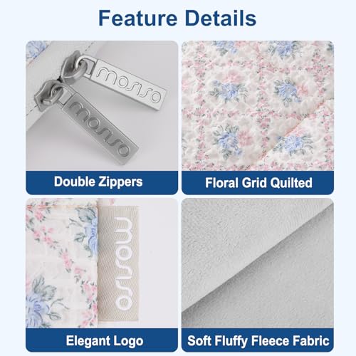 MOSISO 13-14 inch Laptop Case, 13.3 inch Puffy Laptop Sleeve Compatible with MacBook Air 13.6 M4 M3 M2 M1/Pro 13/Pro 14, HP Dell ASUS Lenovo, Square Quilted Carrying Bag with Small Case, Floral Grid