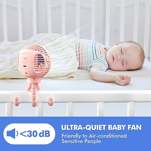 WiHoo Portable Stroller Fan, 11H Ultra-long Battery Life 3 Speed 360°Rotate, USB Rechargeable or Battery Operated Cooling Clip On Personal Fan for Baby Crib Travel Car Seat Pink - color: Pink