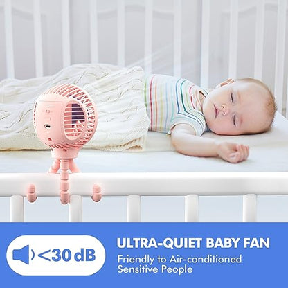 WiHoo Portable Stroller Fan, 11H Ultra-long Battery Life 3 Speed 360°Rotate, USB Rechargeable or Battery Operated Cooling Clip On Personal Fan for Baby Crib Travel Car Seat Pink - color: Pink