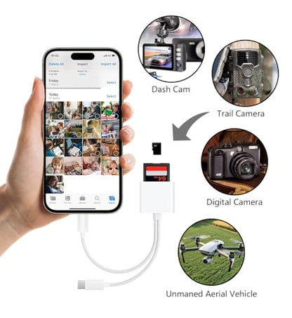 SD Card Reader USB C for iPhone, iPad, SD Card Adapter for Digital Camera, Dual Interface Memory Card Reader, No App Required