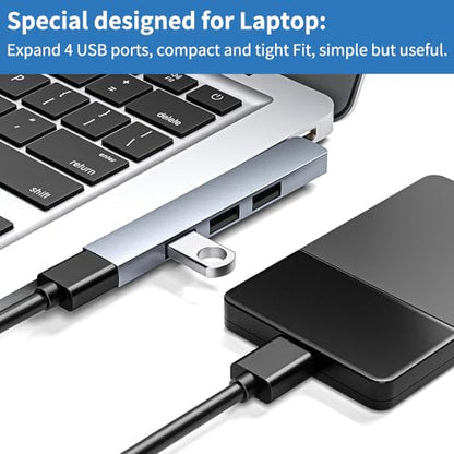 USB 3.0 Hub Aluminum USB Expander 4-Ports USB Extender/Splitter Data Hub for Laptop Space Grey (Right Side)