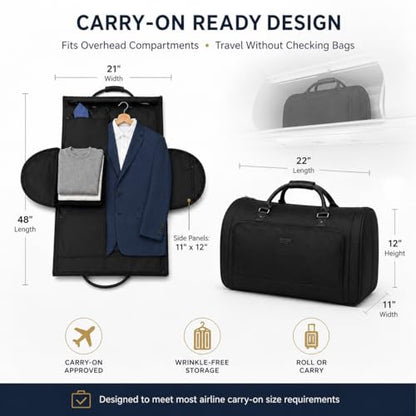 Rolling Garment Bag with Wheels, Carry On Garment Duffle Bag for Travel, Convertible Wheeled Suit Bag for Men, Wrinkle-Free Business Travel Luggage with Shoe Pocket & Retractable Handle