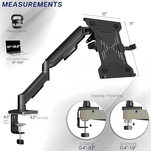 VIVO Universal Adjustable 10 to 15.6 inch Laptop Mount for Desk, Single Mechanical Arm VESA Notebook Stand with C-clamp and Grommet Options, Black, STAND-V001O-L