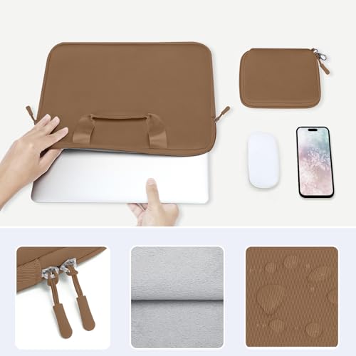MOSISO Laptop Case 13.3 inch, 13-13.3 inch Laptop Sleeve Carry Computer Bag | Compatible with MacBook Air/Pro 13/Pro 14, HP Dell ASUS Lenovo, Neoprene Bag with Handle&Detachable Small Case, Mocha - color: Mocha, size: 13.3 inch