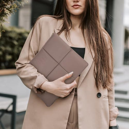 MoKo 13.3-14 Inch PU Leather Laptop Sleeve Fit with New Mac Neo 13", Mac Air 13'' M5 2026, Mac Pro 14'' M5, Mac Pro 13" M2/M1, Built-in Elastic Band, Laptop Carrying Case, Coffee - color: Coffee, size: 13.3-14 inch