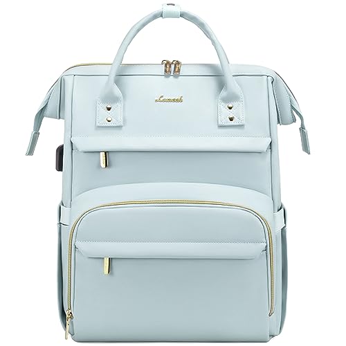 LOVEVOOK Leather Laptop Backpack for Women 15.6 inch,Travel Backpack Purse Nurse Teacher Backpack Computer Laptop Bag,Professional College Business Work Bags Carry On Backpacks with USB Port,Pink Blue - color: Pink Blue, size: 16.5" x 12" 7.8"