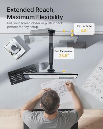 monTEK Ultra Wide Wall Mount Monitor Arm for 17-49 Inch Screens, Heavy Duty Single Monitor Mount up to 44 lbs, Fully Adjustable Gas Spring Wall Mount, 75x75/100x100 VESA Mount, Black - color: Black