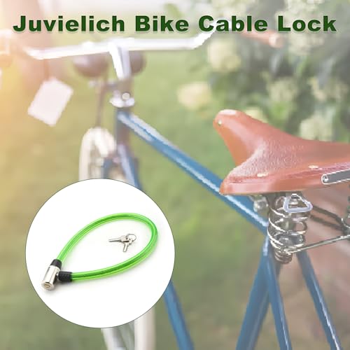 Green Anti Theft Bike Cable Lock with 2 Keys, 24.4" x 0.47"(L x Dia) | High Security Cable Lock Coiled Bike Lock for Outdoor Equipment, Bicycles, Scooters, Fence, Gate