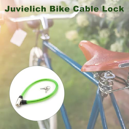 Green Anti Theft Bike Cable Lock with 2 Keys, 24.4" x 0.47"(L x Dia) | High Security Cable Lock Coiled Bike Lock for Outdoor Equipment, Bicycles, Scooters, Fence, Gate