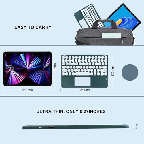 Wireless Keyboard with Touchpad, Ultra-Thin Rechargeable Bluetooth Keyboard Mini with Trackpad, Round Keys for iPad pro/iPad/iOS/Mac OS/Windows/Android (Dark Green) - color: Dark Green