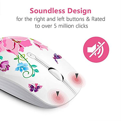 JUHOO Wireless Mouse with Nano Receiver for PC, Laptop, Notebook, Computer, MacBook, Less Noise, Portable Mobile Optical Mice - style: butterfly