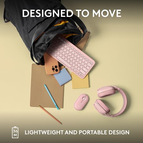 Logitech Pebble Keys 2 K380s Keyboard, Bluetooth, Wireless - Tonal Rose | Multi-device, customizable shortcuts, slim and portable, Easy-Switch for Windows, macOS, iPadOS, Android, Chrome OS - color: Rose