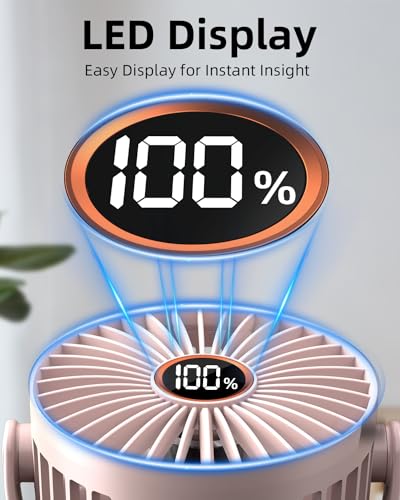 buywoo Portable Mini Personal Fan, Small Rechargeable Battery Powered Stroller Fan for Desk, Strong Clamp Grip, 360° Rotation, 3-Speed, LED Display, Clip On Cooler for Bed, Golf Cart, Office, Pink - color: Pink