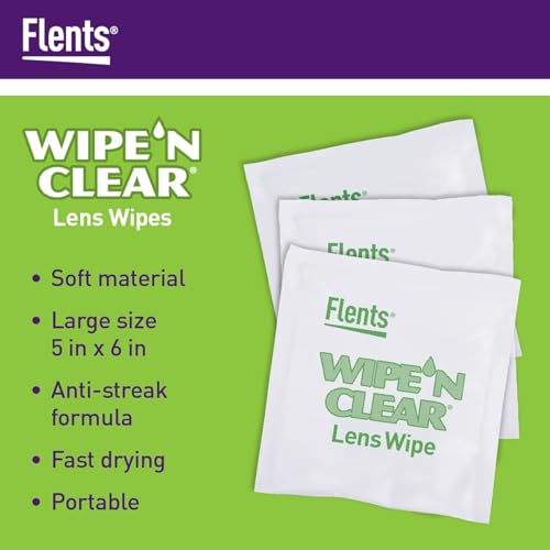 Flents Wipe N Clear Lens Wipes, 25 Count, Assorted Box Patterns for Glasses, Sunglasses, and Camera Lenses, Streak-Free, Anti-Fog, Portable Cleaning Cloths, Individually Wrapped, Pocket Sized | Safe for Glasses, Sunglasses, Gentle Cleaning, Clear Vision,