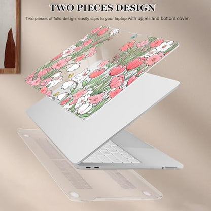 Compatible with MacBook Neo 13 inch Case 2026 Release A3404 Cover, Ultra-Thin Pattern Plastic Hard Shell Case Keyboard Cover Screen Protector Dust Plug, Flowers & Cute Rabbits - color: Flowers & Cute Rabbits