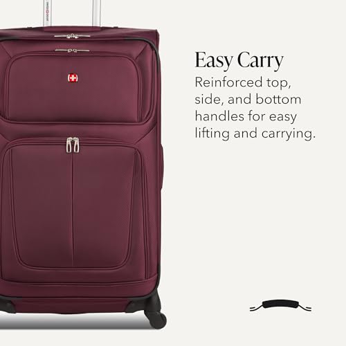 SWISSGEAR Sion Softside Expandable Spinner Luggage Durable Lightweight Travel Suitcase, Merlot, Checked-Large - color: Merlot, size: Checked-Large
