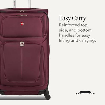 SWISSGEAR Sion Softside Expandable Spinner Luggage Durable Lightweight Travel Suitcase, Merlot, Checked-Large - color: Merlot, size: Checked-Large