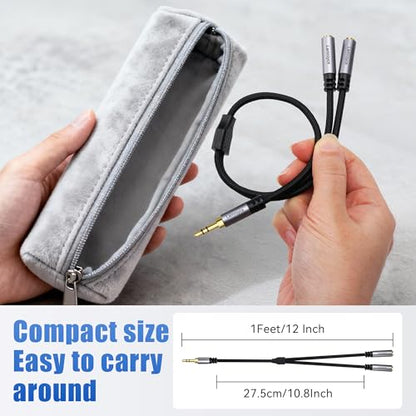 Headphone Splitter, 1/8 inch 3.5mm TRS Male to Dual 3.5mm TRS Female Stereo Audio Y Splitter Cable (1Feet/12Inch), Nylon-Braided, Hi-Fi Sound for Sharing Music, Movies, Gaming on Phones,Tablets,Laptop - color: 3.5mm TRS 1 Male to 2 Female Splitter, size: