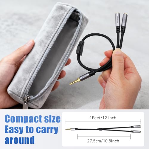 Headphone Splitter, 3.5mm TRS Male to Dual 3.5mm TRS Female Stereo Audio Y Splitter Cable (1Feet/12Inch), Nylon-Braided, Hi-Fi Sound for Sharing Music, Movies, Gaming on Phones, Tablets, Laptop-2Pack - color: 3.5mm TRS 1 Male to 2 Female Splitter, size: 2