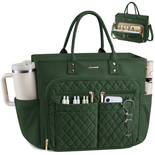 LOVEVOOK Tote Bag for Women, Teacher Nurse Work Laptop Bag, Quilted Bible Computer Shoulder Bag for Business Travel College - color: Forest Green, size: 15.6 Inch