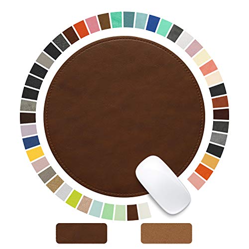 PU Leather Mouse Pad with Stitched Edge, Micro-Fiber Base, Non-Slip Waterproof for Computers, Laptop - Round 9 x 9 Inch (Dark Caramel Brown) - color: Dark Caramel Brown, size: 9L x 9W inches