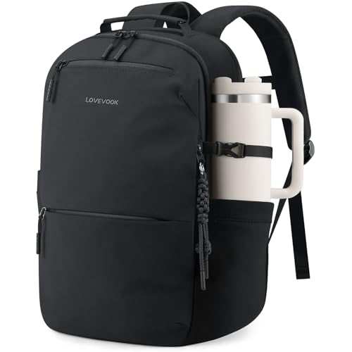 LOVEVOOK Laptop Backpack for Women with Giant Tumbler Holder - 18Inch Work Computer Travel Backpack with Laptop Compartment, Water Resistant, Cute Commuter College Teacher Nurse Purse Bag, Black - color: Black, size: 18 Inch