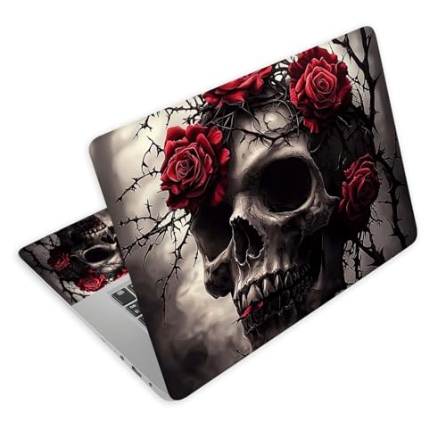 Universal Laptop Skin Decal, 3-Piece Vinyl Protector for 12 13 14 15.6" Notebook, Waterproof Anti-Scratch, Easy Trim & Bubble-Free Finish, Skull with Red Roses on Head - color: Skull with Red Roses on Head