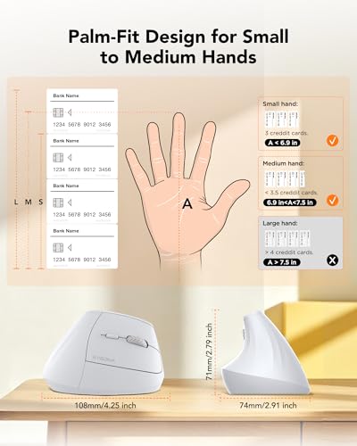 KYSONA Ergonomic Mouse Wireless, Bluetooth Vertical Mouse, 5-Level Adjustable DPI, 2.4G Silent Switch Mice for Windows, MacOS, IPadOS, Laptop, PC, White - color: White