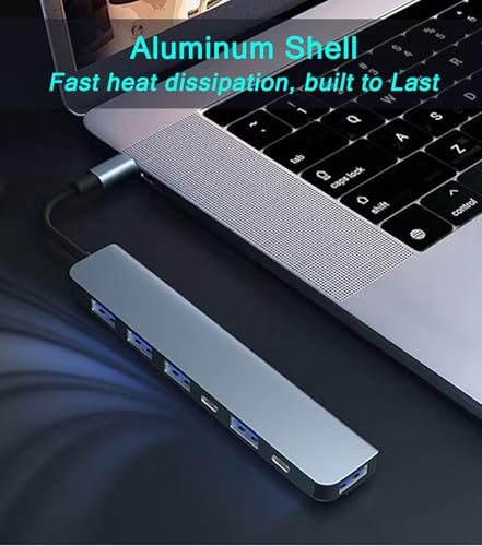 USB 3.0 Hub Splitter, 7 in 1 Aluminum USB Extender with Power Port, USBA to USB C Adapter for PC Laptop - style: 7-Port