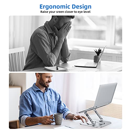 MCHOSE Laptop Stand with 360° Rotating Base, Foldable Adjustable Computer Holder, Ergonomic Design Compatible with MacBook Air Pro, Dell XPS, HP, Lenovo More 10-17" (A-Silver) - color: A-Silver